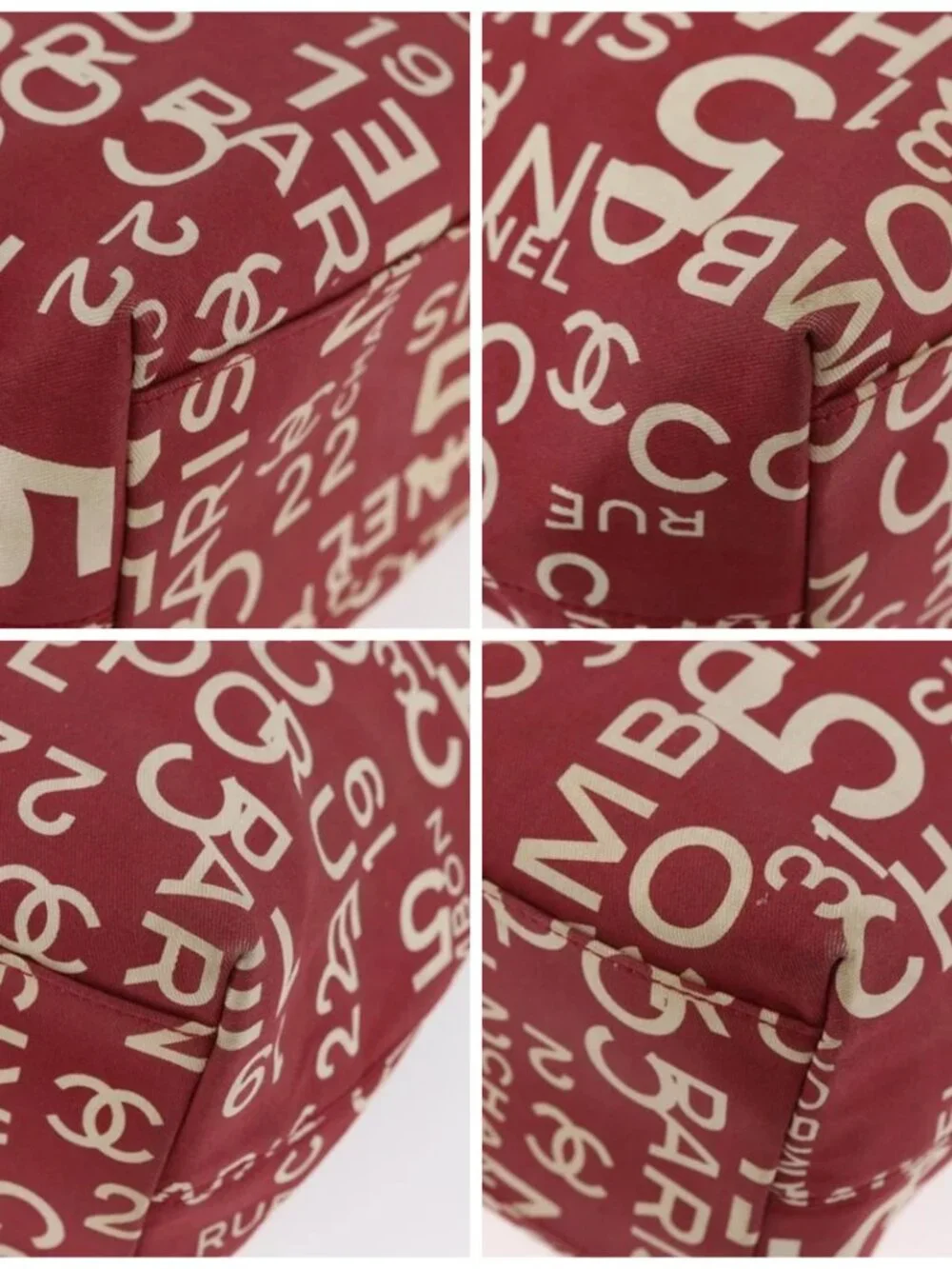CHANEL By Sea Line Tote Bag Canvas Red CC Auth BA11415A